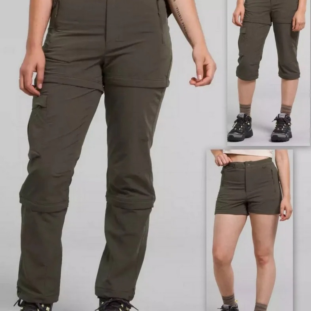 NORTH FACE Bridgeway Zip Off Taupe OlivGreen Convertible Outdoor Cargo Pants 22W